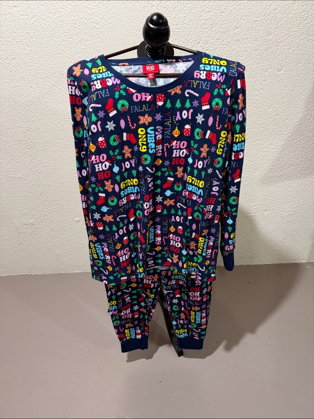 Macy's Navy Holiday Graphic Pajama Set with Multicolor Prints